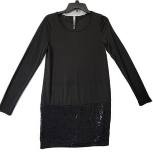 Kensie Black Midi Dress Stretch Preppy Sequin Long Sleeve Scoop NEW Women Size S